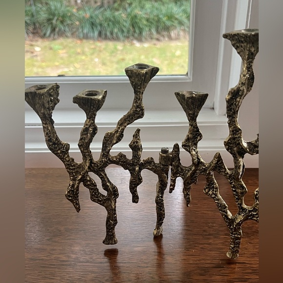 1960 Brass Brutalist menorah by Wainberg - Mid Century - Picture 3 of 6